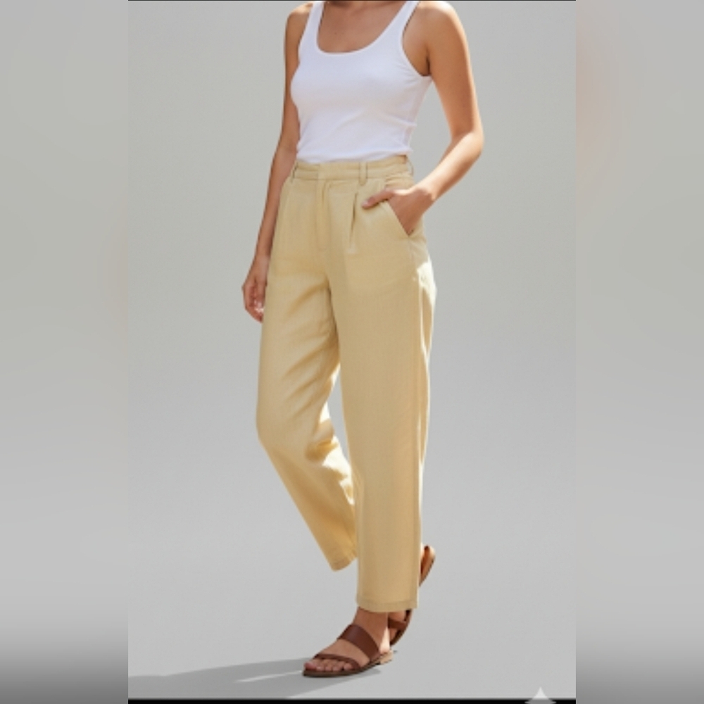 NWT Zara Yellowish Beige Barrel Leg Pants size L